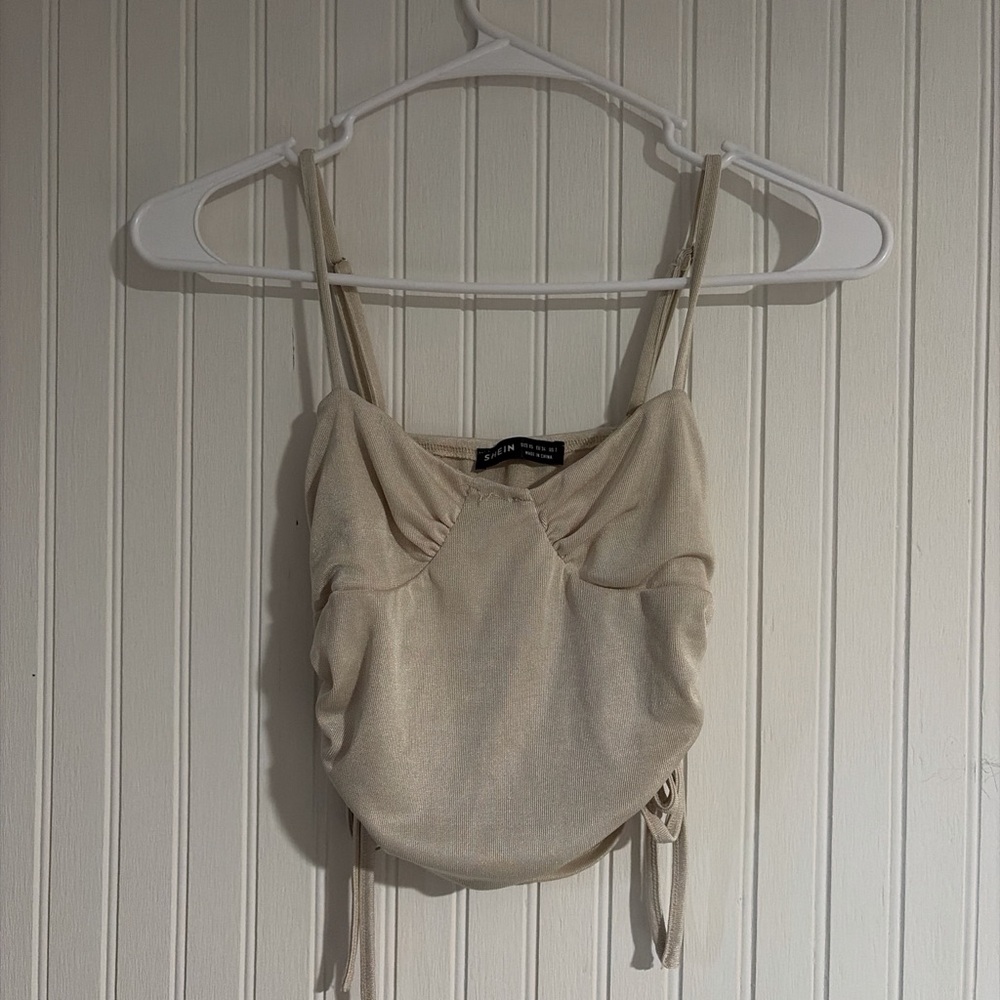 SHEIN Ivory Satin-Look Cami with Adjustable Side Ties